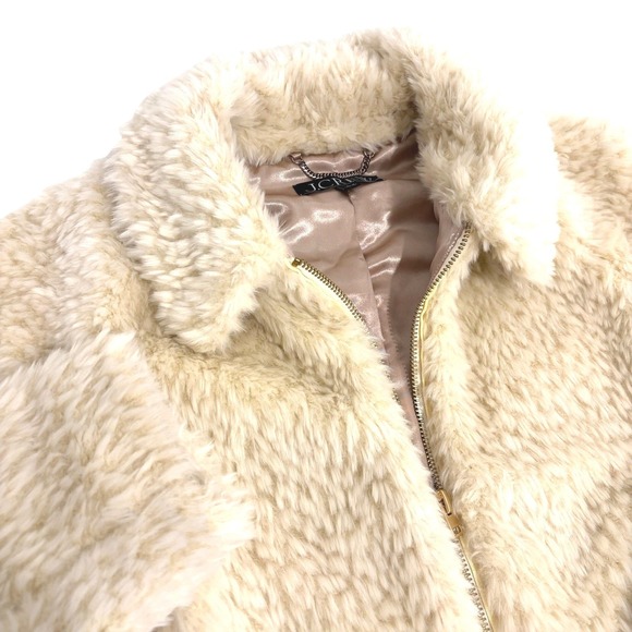 J. Crew Jackets & Blazers - J.Crew Faux Fur Jacket Coat Womens L Ivory Cream Full Zip Teddy Bear High Pile